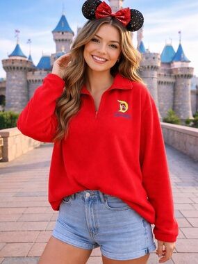Vintage Disneyland Red Fleece Quarter Zip (Size M)